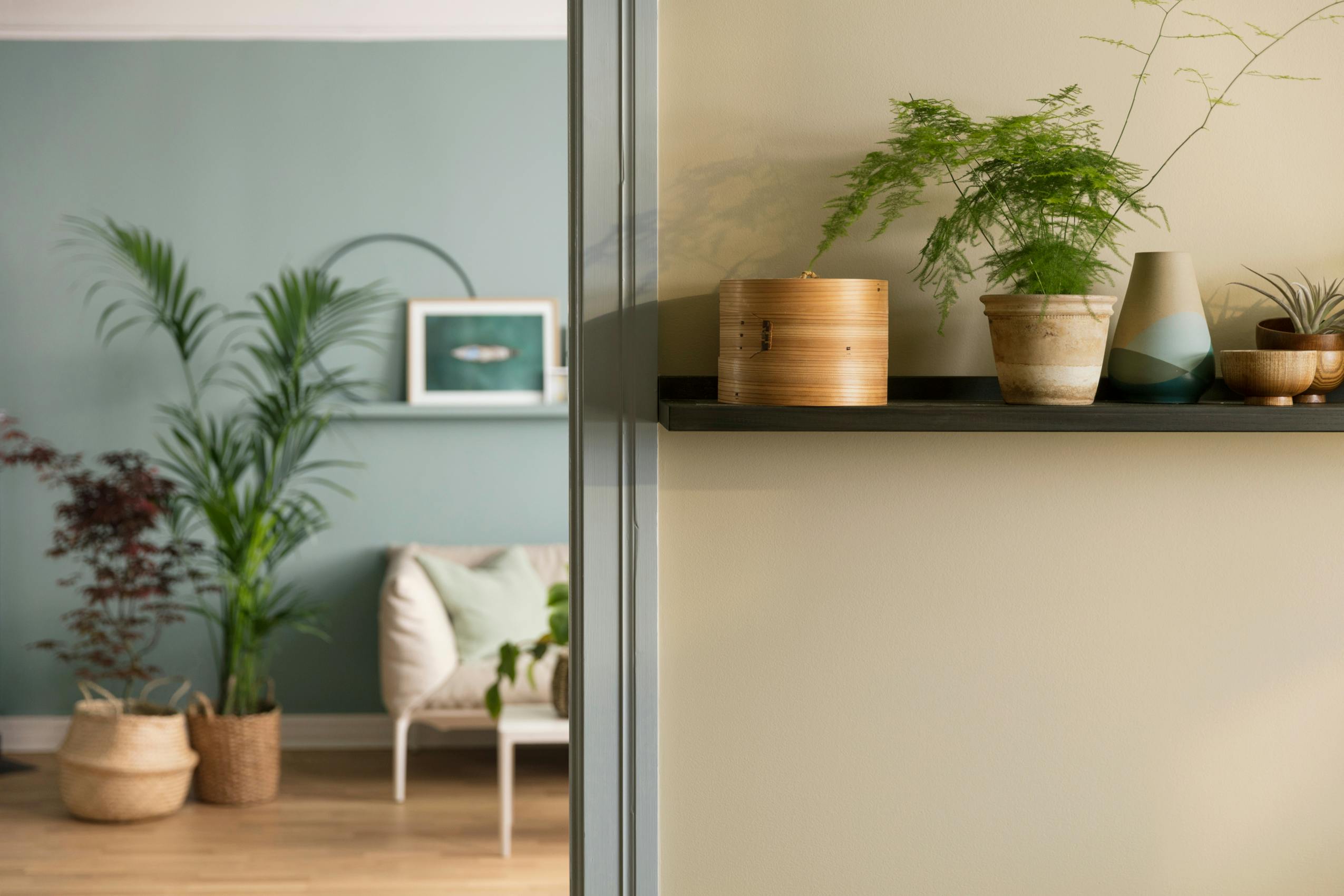 Delikate farger hjemme: Farger Raw Canvas og Soft Teal fra Jotun